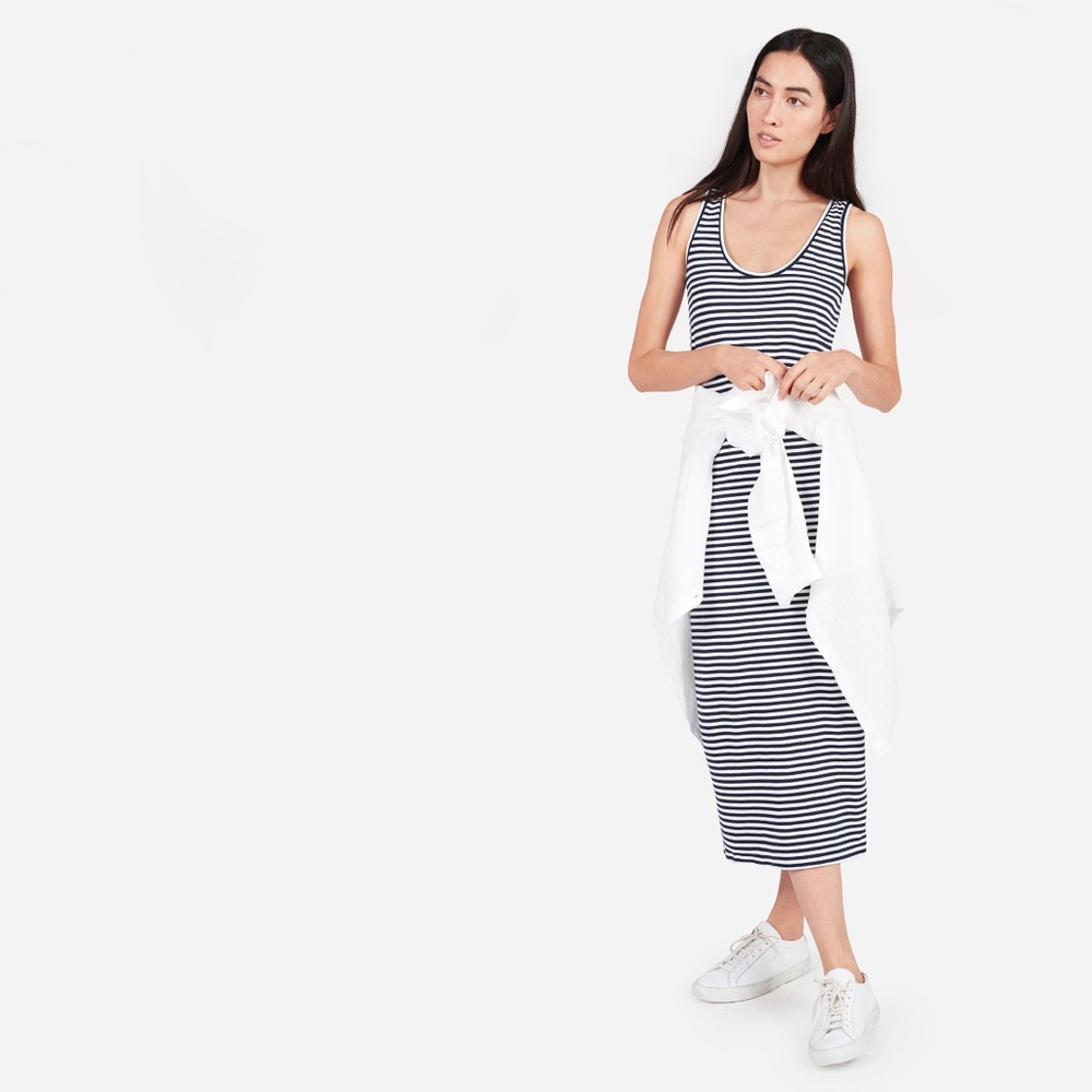 Everlane - The Cotton Tank Dress - Navy/White - S